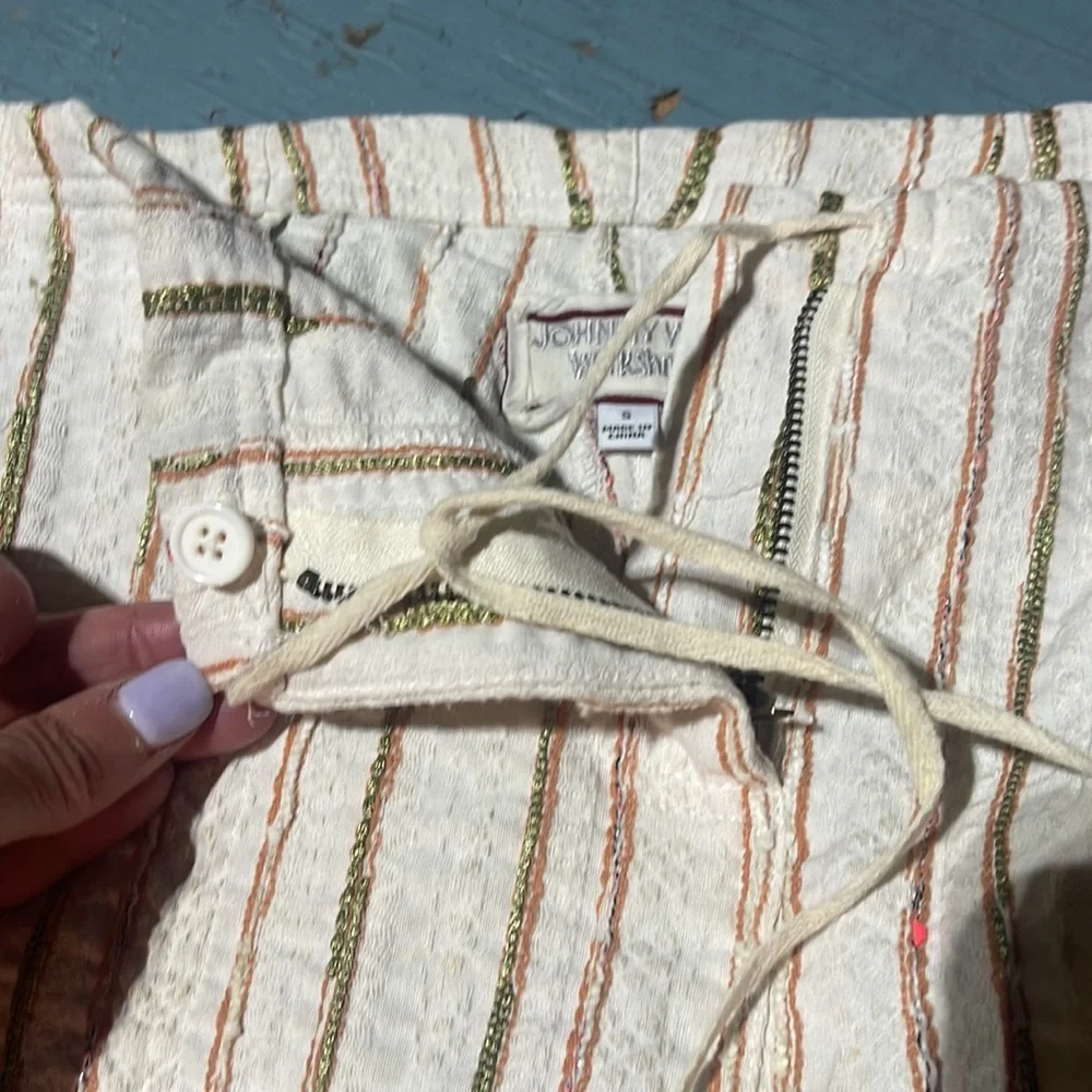 Johnny Was Workshop Shorts S EUC linen striped tie front tassel